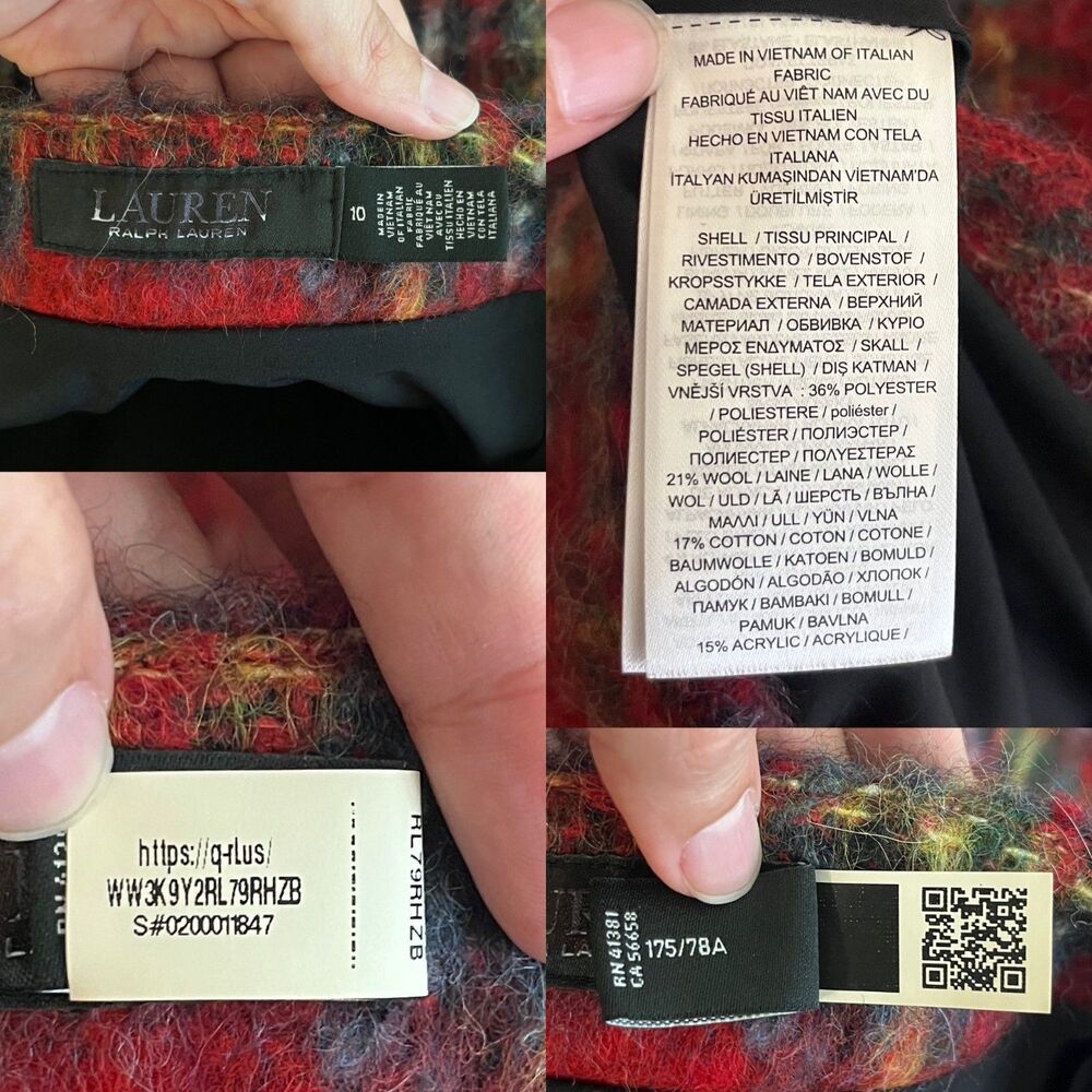 Lauren Ralph Lauren Women Size 10 Red Plaid Mohair Pencil Mini Skirt Preppy NEW - Picture 4 of 16